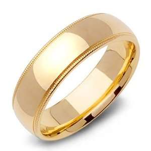   Yellow Gold Mens Beaded Milgrain Wedding Band Ring 7mm, 10.5 Jewelry
