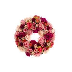   Two Tone Pink & Fuschia Silk Rose Artificial Wreath: Home & Kitchen