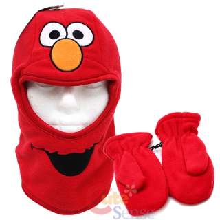 Sesame Street Elmo Face Ski Mask Hat with Mitten Gloves : Kids Fleece 
