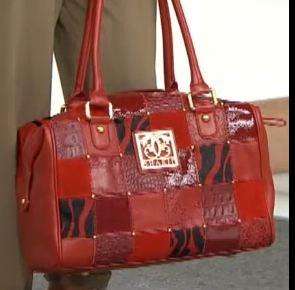 Sharif Handbag Patchwork Leather Satchel Purse and Clutch Cranberry 