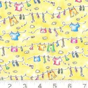  45 Wide Play Pals Clothes Line Yellow Fabric By The Yard 