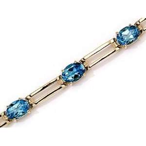  14kt Yellow Gold Open Link Blue Topaz Bracelet: Jewelry