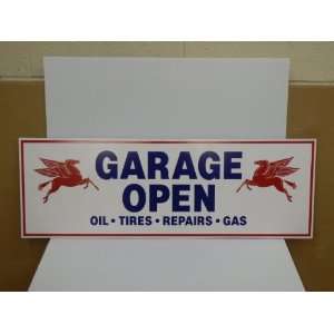 MOBIL GAS AND OIL OLD STYLE LARGE GARAGE OPEN SIGN W/PEGASUS 10.25X30 