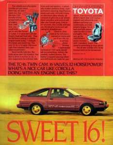 1985 Toyota GT S Twin Cam Sweet 16 Original Ad  