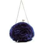 Tiered fabric rosette evening bag satin clutch   silver  