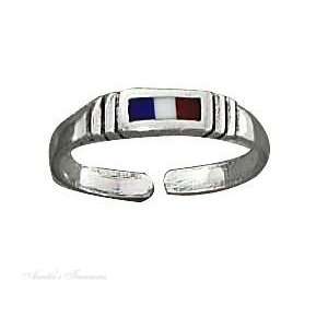   Sterling Silver Red White Blue French Tricolour Flag Toe Ring: Jewelry
