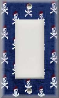 Light Switch Plate Cover   Pirate Skull And Crossbones Blue Background 