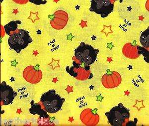   ~ BLACK CATS PUMPKINS Trick or Treat ~ 100% Cotton Quilt Fabric BTY