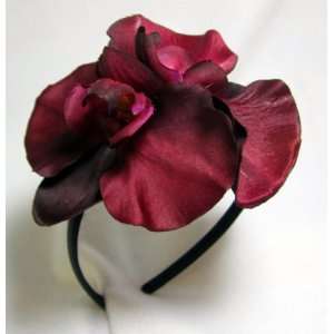  Burgundy Red Orchid Hair Flower Headband Beauty
