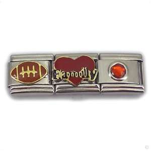   Baseball Heart + Stone red modules, Classic italy bracelet modul