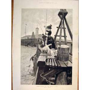  Bass Fishing Fish Coast Lady Ladies Woodville 1885 Art 