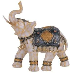  Marble Ivory Thai Elephant With Trunk Raised Figurine 