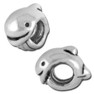  9mm Dancing Dolphin Large Hole Bead   Rhodium Plated: Arts 