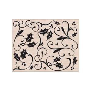  Wood Mounted Rubber Stamp: Holly Flourish: Home & Kitchen