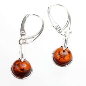  Sterling silver and cognac amber dangle earrings: Jewelry