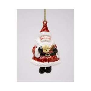 Santa Claus in Red/White Suit Treats Holding Mug Bell Ornament:  