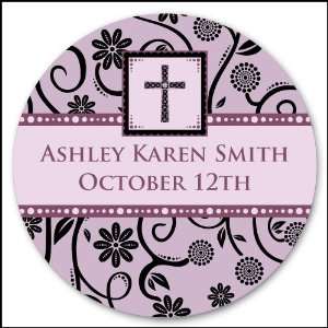   Cross   24 Round Personalized Baptism Sticker Labels