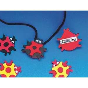  Ladybug Necklace and Pin Craft Kit (Makes 12): Toys 
