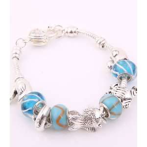   Desinger Murano Glass Bead Bracelet with Pattern Blue: Everything Else