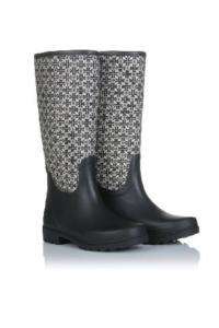 Tory Burch Jacquard Logo Rain Boot Rainboot Black Size 8 NEW! NWT! NIB 