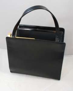 Vintage 60s Coblentz Dressy Black Leather & Gold Frame Bag Free 