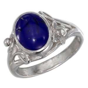  Sterling Silver Floral Oval Lapis Ring (size 06). Jewelry