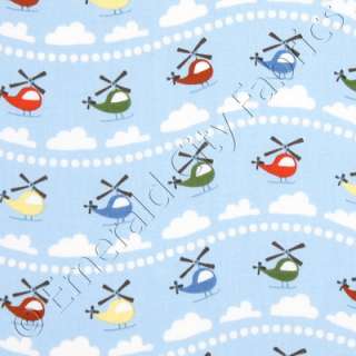 Riley Blake Scoot Helicopter Blue Kids Baby Boy Airplane Cotton Quilt 