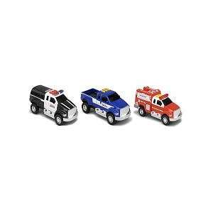   Blue Truck, Red Firetruck, Black and White Police Truck: Toys & Games