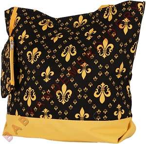 Tote Bag Fleur de lis Black Gold Embroidery Option  