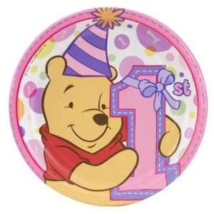  Poohs 1st Birthday   Girl 7 Dessert Plates (8 count 