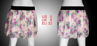 Double Layered Floral Elastic Waist Lady Skirt Sz XS  