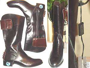 Franco Barbieri Leather Boot Studed 1 Italy 6.5 Bk/Bn  