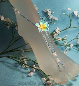 Barefoot Sandals ~  Blue Frangipani  ~ Bridal Foot Jewellery 1 pair 