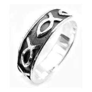 Christian Fish Antiqued Sterling Silver Ring Size 8(Sizes 7,8,9,10,11 