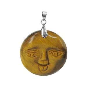   Steel 35mm Round Cabochon Man in the Moon Tiger Eye Pendant Jewelry