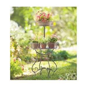  Two Tiered Iron Plant Stand With Verdigris Finish: Patio 
