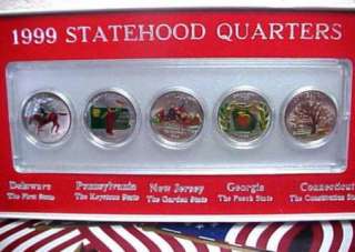 1999 Statehood Quarters 5 Coin Colorized Set Whitman  