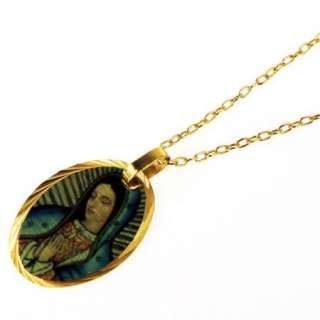 Gold 18k GF Painting Image Guadalupe Virgin Medal Charm  