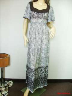 Vtg 60s Bell Caftan Boho Lace Beaded Hippie Maxi Dress  
