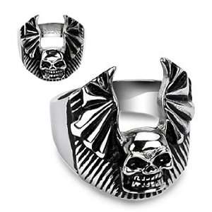   Steel Skull Bat Wing Ring   Size 9: West Coast Jewelry: Jewelry