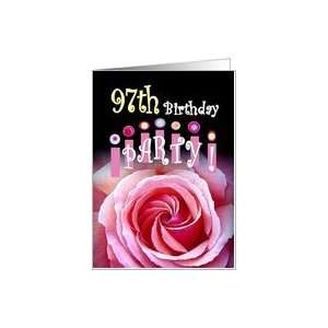  97th Birthday Invitation with Rose and Crown of Candles 