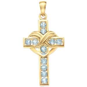  Birthstone Heart Cross   March (Aquamarine) Jewelry