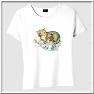 Kitten & Teacup Kitty Cat Cute WOMENS SHIRTS S XL,2X,3X  