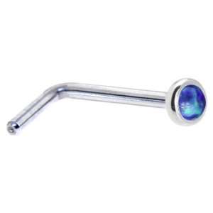   2mm Dark Blue Synthetic Opal L Shaped Nose Ring   20 Gauge: Jewelry