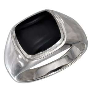  Sterling Silver Square Mens Onyx Ring (size 12). Jewelry