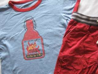 Mini Boden Hot Sauce Ringer T Shirt Top & Red Rib Waist Shorts Size 7 