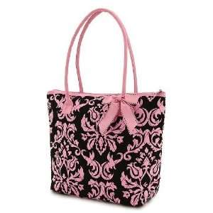    Belvah Black and Pink Quilted Damask Print Diaper Tote: Baby