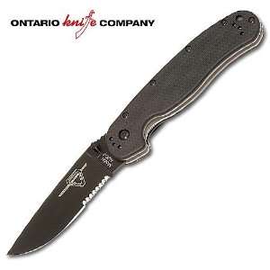    Ontario Folding Knife Black Serrated RAT: Sports & Outdoors
