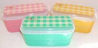 Green, Pink, Yellow Plaid 2 Tier Bento Boxes Set of 3  