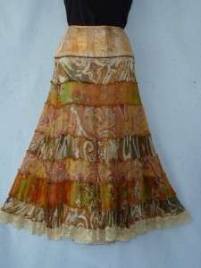 JEAN PAUL BERLIN~Boho Gypsy Artsy Paisley Floral Tiered Lace Skirt~US 